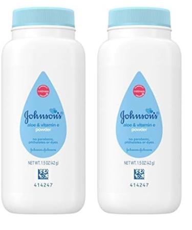 Johnson's Baby Naturally Derived Cornstarch Baby Powder with Aloe and Vitamin E for Delicate Skin Hypoallergenic and Free of Parabens Phthalates and Dyes for Gentle Baby Skin Care 1.5 oz 1.5 Ounce (Pack of 2)