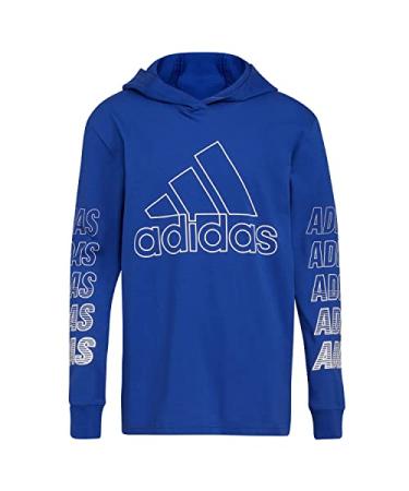 adidas Boys' Long Sleeve Cotton Bos Logo Hooded T-Shirt 7 Team Royal Blue
