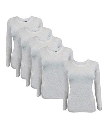 Natural Uniforms Women's Long Sleeve Under Scrub Stretch T-Shirt Scrub Top - Multi Pack of 5 4X-Large Heather Grey