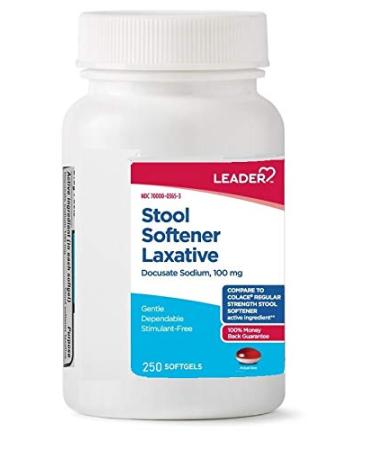 Leader Stool Softener Laxative 100 mg Docusate Sodium Stool Softener for Gentle Dependable Relief 250 Softgels