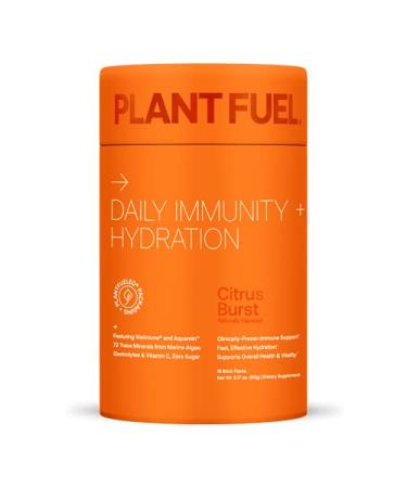 Plantfuel Vegan Daily Immunity & Hydration Powder Packets - with Wellmune and Aquamin 72 Trace Minerals Electrolytes and Vitamin C and B6 (15 Servings) - Citrus Burst