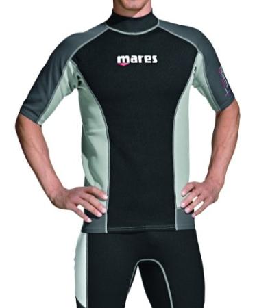 Mares Rash Guard Top - Mens Short Sleeve for Scuba, Snorkeling, and Water Sports Black Grey XX-Large