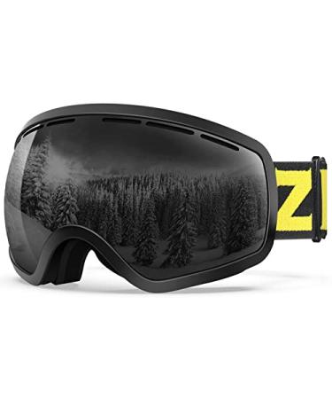 ZIONOR X10 Ski Snowboard Snow Goggles OTG for Men Women Youth Anti-fog UV Protection (VLT 17% Black Frame Black Lens)