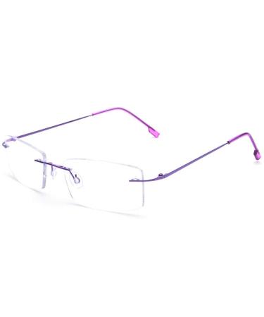 Rongchy Super Light Titanium Nearsighted Short -sighted myopia Work glasses -0.50-6.00 To strengthen men women fashion borderless nearersted glasses -6 purple