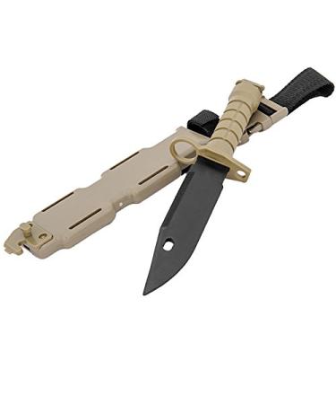 MetalTac Rubber Knife Training with Sheath for Airsoft Guns, Martial Arts Guard Fight Included Leg Holster Holder Handle Grip 11.75" inch (Tan)