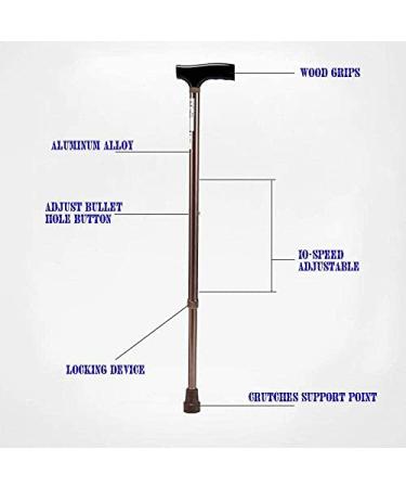 Canes Crutch Lightweight Non-Slip Aluminum Alloy Elderly Walking Stick Retractable Height Adjustable Walking Aid Copper Safehappy - Buy Online on GoSupps.com