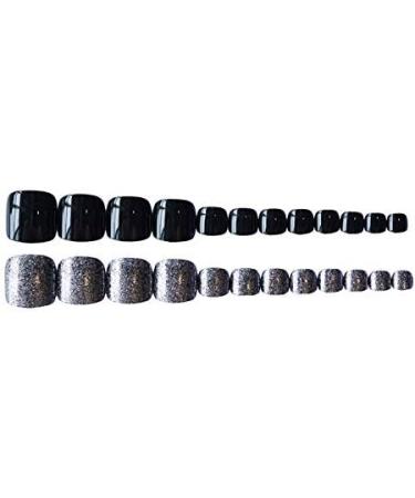 24pcs Short Glitter False Toenails with Glue Design Acrylic Short Fake Feet Nails for Women Press On Toenails for Women Glue On Toe Nails for Women - Buy Online on GoSupps.com