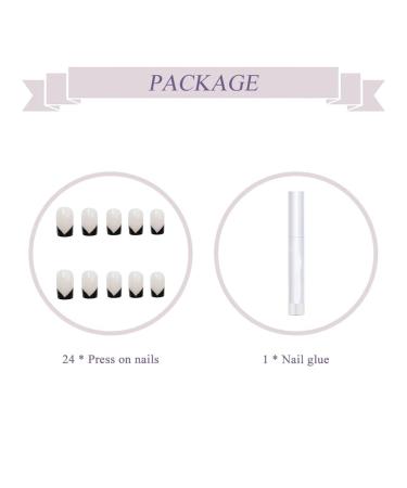 BABALAL Short Square Fake Nails - Glossy Black Acrylic French Press on Nails for Women & Girls - Buy Online on GoSupps.com