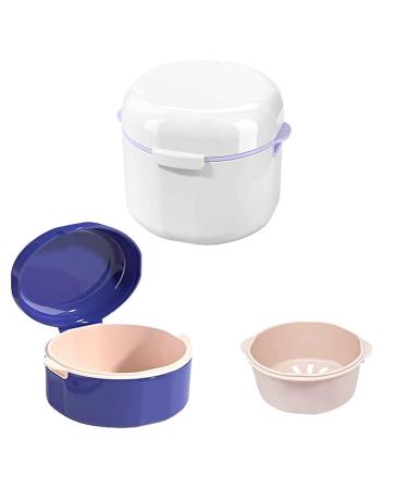 Dnom dose with sieve 2 pieces of dentistry for false teeth. Portable prosthetic dose for storage and immersion dentures dental appliances mouth protection