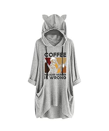 WOSHUAI Fleece Pajamas Hoodie for Women - Super Soft Short PJS Romper Cat Ear Hoody & Drawstring Cartoon Graphic P'js Onesie 2021#3#gray XX-Large WOSHUAI