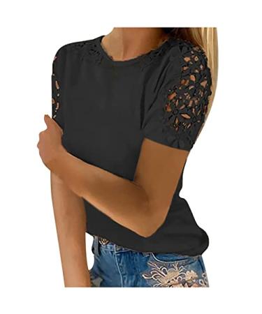 Women's Summer Tops 2023 Crewneck Short Sleeve Blouses Loose Fit Casual Tshirts Cute Plus Size Graphic Tees A06-black Medium