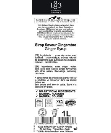 1883 Maison Routin Premium Ginger Syrup for Cocktails Mocktails Tea Coffee Desserts Glass 1L - Buy Online on GoSupps.com