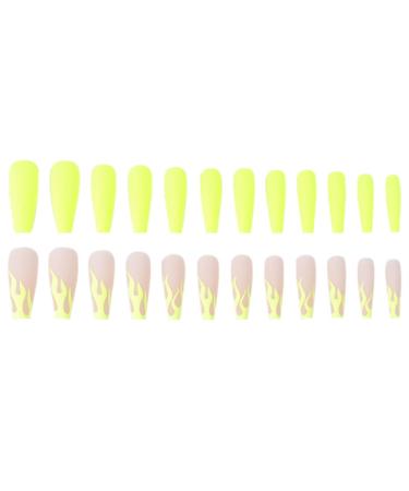 French Long Fake Nails - 24 PCS Stick on Nails for Women and Girls - Fluorescent Yellow Party Nails - Buy Online on GoSupps.com