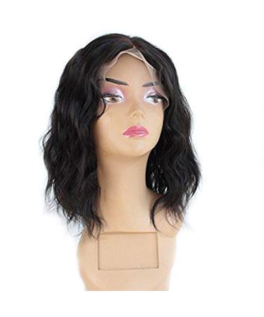 Zanawigs wig made of unprocessed Brazilian real hair lace front-wig corrugated black bob with small baby hair.10 inches (25.4 cm) Natural color