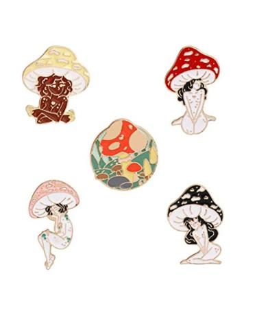5Pcs Badge Mushroom girl Pins Brooches Enamel Lapel Pin Cute Mushroom Brooch Pin Pins Set Cartoon Mushroom Brooches for Backpack Cloths Hats Gifts