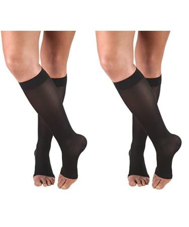 Truform Women's Compression Stockings 20-30 mmHg Knee High Length Open Toe Opaque Black Small (Pack of 2) Black Small (1 Pair) (Pack of 2) Open Toe (20-30 mmHg)