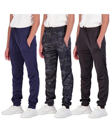 Real Essentials 3 Pack: Boy's Mesh Active Athletic Casual Jogger Sweatpants with Pockets X-Large Set 3