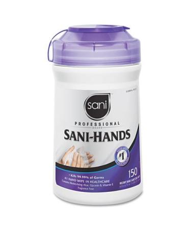 San-Hands II Sanitizing Wipes 5''w x 6''l White 150/Canister Sold as 1 Each