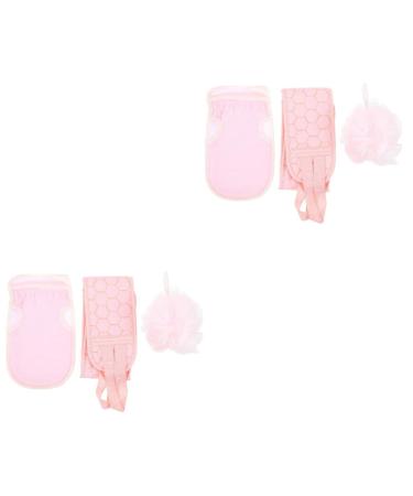 FOMIYES 2 Sets 3pcs Glove Pull Back Bath for Shower Sunless Tanner Applicator Mitt Shower Skin Exfoliator Gloves Spa Gloves Back Scrubber Shower Scrubber Bath Ball Cloth Strip Pink 85X9.5CMx2pcs Pinkx2pcs