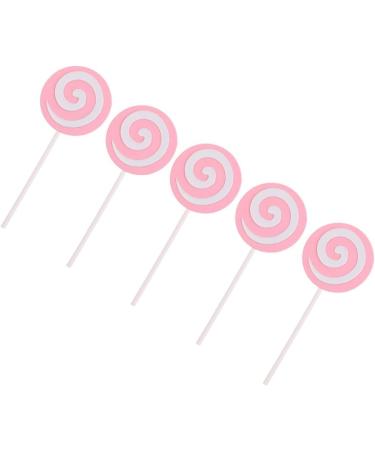 5PCS Lollipop Shaped Cake Toppers in Pink for Decoration Cupcake Toppers for Baby Shower Birthday Party Wedding - Buy Online on GoSupps.com