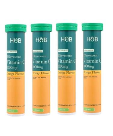 Holland and Barrett High Strength Effervescent Vitamin C Orange Flavour 20 Tablets (Pack of 4) Total 80 Tablets