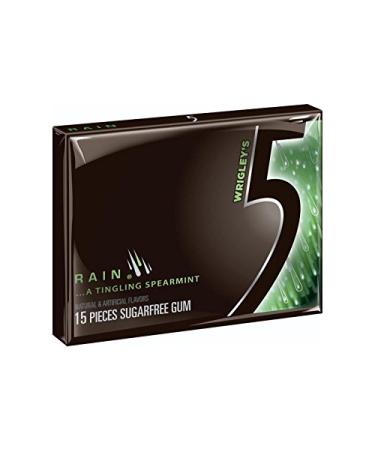 Wrigley's Rain Spearmint 5 Gum Sugarfree Chewing Gum Pieces Per Package 15 Count