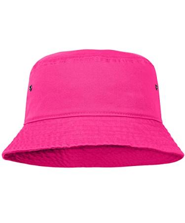 Falari Men Women Unisex Cotton Bucket Hat 100% Cotton Packable for Travel Fishing Hunting Summer Camp Large-X-Large Hot Pink