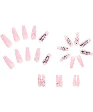 24Pcs/Set Long Ballet Pink Butterfly Diamonds False Nails Acrylic Fake Nails Full Cover Nails Tips Artificial Finger Manicure Press on nails for Women and Girls - Buy Online on GoSupps.com