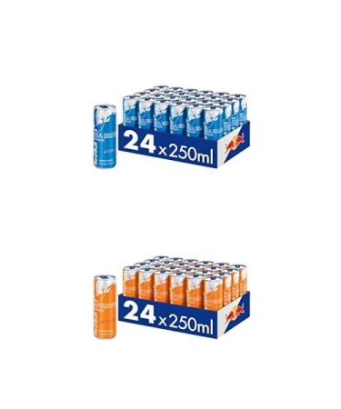 Set: Red Bull Energy Drink Sea Blue Edition disposable (24 x 250 ml) + Red Bull Energy Drink Apricot Edition disposable (24 x 250 ml) with deposit - Germany set with apricot edition