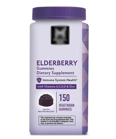 Elderberry Immune Health Gummies | 150 ct | 50mg of European Black Elderberry Extract Plus Vitamins A C D E and Zinc