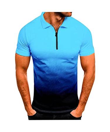 Tshirts Shirts for Men,Men's T-Shirts Men's Henley Shirt Gradient T-Shirts Men Zipper Lapel Collar Athletic Shirts Black XX-Large