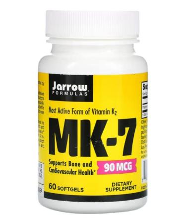 Jarrow Formulas MK-7 Vitamin K2 90mcg 60 Softgels Lab Tested Gluten Free Soy Free Non-GMO