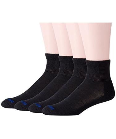 MediPEDS Men's 8 Pack Diabetic Quarter Socks with Non-Binding Top Shoe Size: 9-12 Black