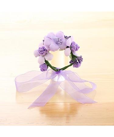 Wedding Bride Garland Women Floral Headband Flower Girl Adjustable Headwear Ladies Artificial Floral Hoop wih Wristband Beach Hawaii Wreath Crown Set Bohemia Headpieces Bracelet for Party Festival purple - Buy Online on GoSupps.com