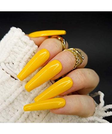 Brishow Long Ballerina False Nails - Pure Color Acrylic Press-On Full Cover Nails (Yellow) - 24 Pieces for Women & Girls - Buy Online on GoSupps.com