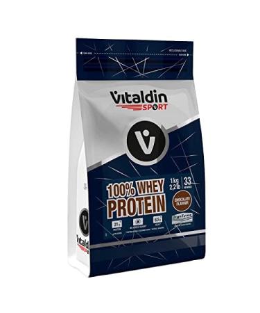 VITALDIN SPORT 100% Whey Protein 1kg – 100% Whey Protein Powder with Digezyme – Muscle Building & Recovery – Chocolate Flavor – 6.5g BCAA per Serving – No Added Sugars
