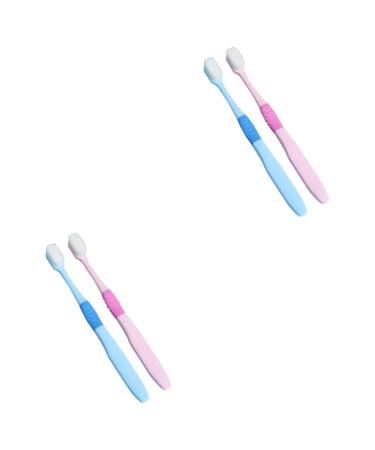 Minkissy 4 pieces toothbrush fur for teeth oral child portable portable pink tooth cleaning the blue safebed clean soft safe deadly secetii key safety clean bur chiselin pp