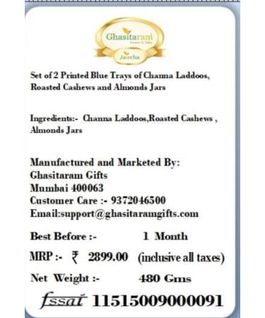 Jaiccha Ghasitaram Set of 2 Printed Blue Trays of Channa Laddoos Roasted Cashews and Almonds Jars|Gift for Diwali Gifts Holi Rakhi Valentine Christmas Birthday Anniversary Her Him| 2 Trays of Channa Laddoos Roasted Kaju Almonds Jar - Buy Online on GoSupps.com