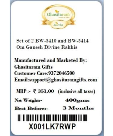 Ghasitaram Gifts Rakhi for Brother Rakhis Online - Set of 2 BW-5410 and BW-5414 Om Ganesh Divine Rakhis - Buy Online on GoSupps.com