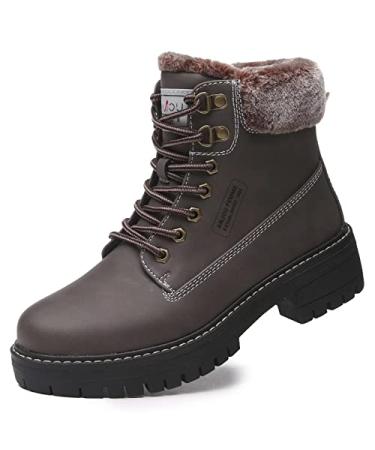 ANJOUFEMME Winter Snow Hiking Work Boots Shoes for Women 9 116brown
