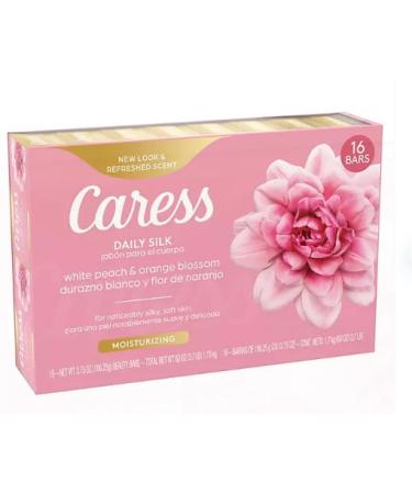 Caress Beauty Bar Soap For Silky Soft Skin Daily Silk With Silk Extract and Floral Oil Essence 16 Bars - by LOS Orange