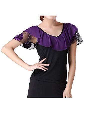 Whitewed Ballroom Modern Latin Square Dance Tops Performance Costumes Shirts Top 10 Black/Purple