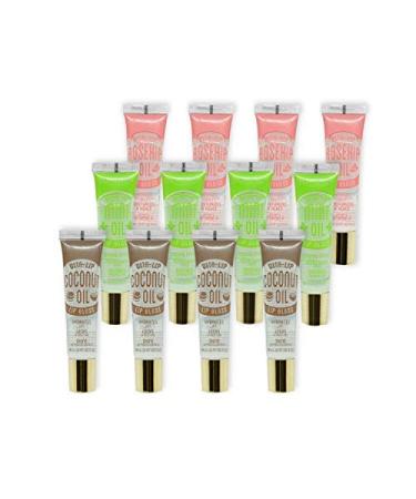 KISS Broadway Clear Lip Gloss 0.47oz/14ml 12Pcs (Coconut  Mint and Rosehip Oil)