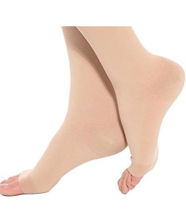 TOFLY Thigh High Compression Stockings (Pair) - Open Toe Opaque Firm Support 20-30mmHg with Silicone Band - Beige 3XL - Buy Online on GoSupps.com