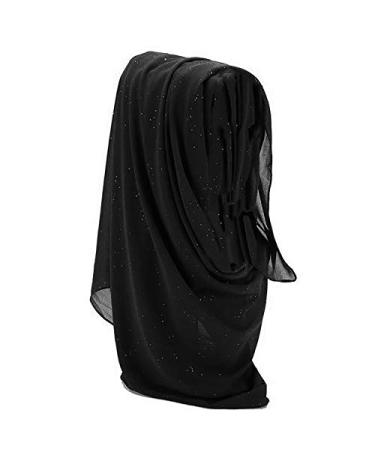 iFutniew Ladies Solid Color Pearl Chiffon Gold Powder Baotou Turban Monochrome Shawl Headband Muslim Headscarf Scarf Black