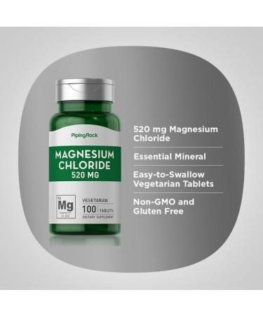 Vegetarian Magnesium Chloride 520mg | 100 Capsules | Piping Rock Supplement - Buy Online on GoSupps.com