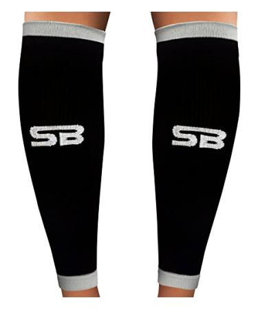 SB SOX Compression Calf Sleeves (20-30mmHg) for Men & Women - Perfect Option to Our Compression Socks Black/Gray X-Large