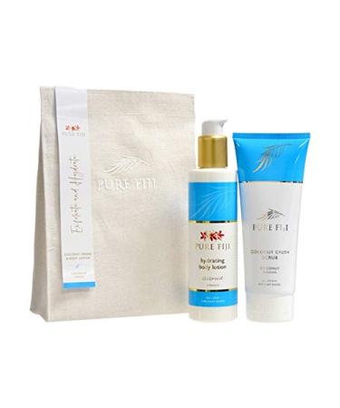 PURE FIJI Bath Gift Set Hydrate & Polish Kit - Spa Gift Sets For Women and Men Include - Coconut Body Scrub and Hydrate Body Lotion for Dry Skin - Spa Gift Sets For Women Scent Coconut
