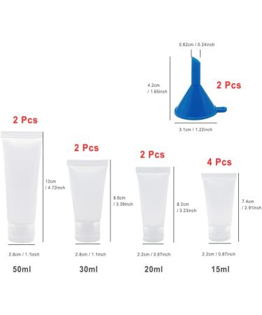 10 Pcs Plastic Soft Tubes Refillable Bottles Set with Funnel - Ideal for Shampoo, Cleanser, Shower Gel, Lip Balm - Transparent Design (15ml/20ml/30ml/50ml) - Buy Online on GoSupps.com