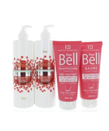Veana Hyaluronic shampoo + hair mask with pomegranate (2 x 500 ml) + HairBell shampoo and conditioner (2 x 200 ml) - For fine thin or damaged hair to grow faster